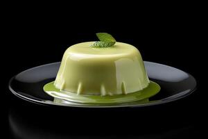tasty lime pudding on a plate, black background, illustration, photo