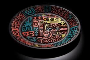 marvelous colorful maya plate, black background, illustration, photo