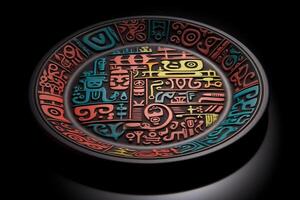 marvelous colorful maya plate, black background, illustration, generative ai photo