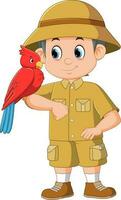 A zookeeper playing with bird isolated on white background vector