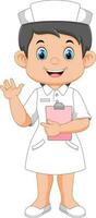 Cartoon smiling nurse holding clipboard vector