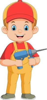 Cartoon mechanic holding a drill tool