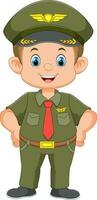 Cartoon smiling military character on white background vector