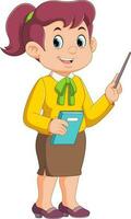 Cartoon female teacher with pointer stick vector