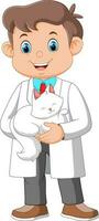 Cartoon veterinarian doctor examining a cat vector