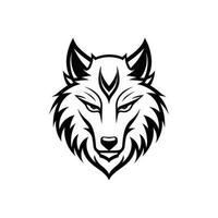 Beautiful wolf head black line tattoo illustration on white background vector