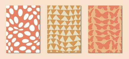 Groovy 70s backgrounds . Hippie Aesthetic. Posters in the style of 70s retro groovy with geometric elements. Vector illustration
