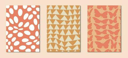 Groovy 70s backgrounds . Hippie Aesthetic. Posters in the style of 70s retro groovy with geometric elements. Vector illustration