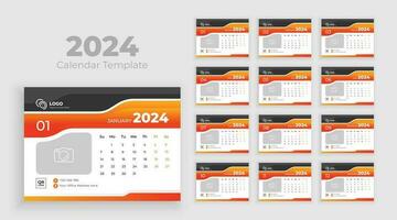 Desk calendar template 2024. Minimalist desk calendar 2024 template, planner, Business template vector. Week start on Sunday vector