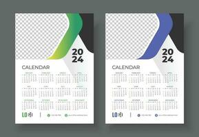 Wall Calendar 2024 Template Design. Print Ready One Page wall calendar template design for 2024. Week starts on Sunday calendar design 2024 vector