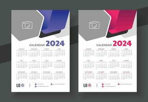 Modern wall calendar design 2024. Print Ready One Page wall calendar template design for 2024. Minimalist style calendar. Week starts on Sunday vector