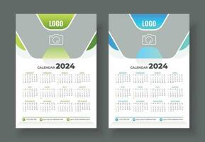 Wall Calendar 2024 Template Design. Print Ready One Page wall calendar template design for 2024. Week starts on Sunday calendar design 2024 vector