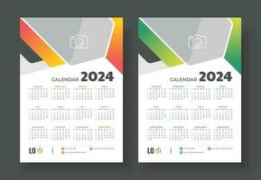 Modern colorful business wall calendar 2024 template design. Print Ready One Page wall calendar template design for 2024. Week starts on Sunday vector