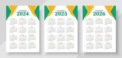 Calendar 2024, calendar 2024 and calendar 2026 week start Sunday corporate design planner template. Simple vertical calendar design template vector