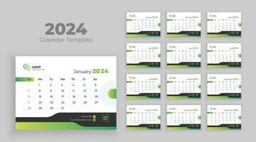 Minimalist desk calendar 2024 template, planner, Business template Vector. Week start on Sunday vector