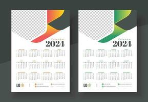 Print Ready One Page wall calendar template design for 2024, Week starts on Sunday calendar design 2024, Week starts on Sunday calendar design 2024 vector