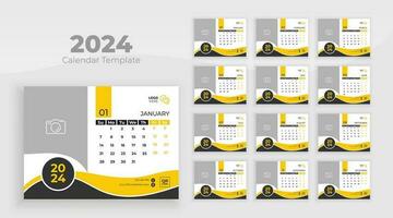 Desk Calendar Template 2024. Week start on Sunday. Minimalist desk calendar 2024 template, planner, Business template vector