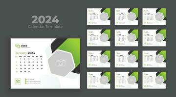 Desk Calendar Template 2024. Week starts from Sunday, Minimalist desk calendar 2024 template, planner, Business template vector