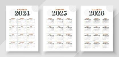 Calendar 2024, calendar 2024 and calendar 2026 week start Sunday corporate design planner template. Simple vertical calendar design template vector