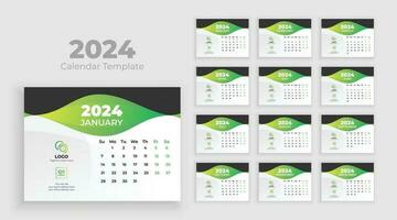 Minimalist desk calendar 2024 template, planner, Business template Vector. Week start on Sunday vector