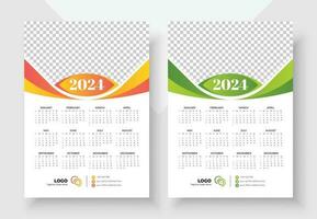 Print Ready One Page wall calendar template design for 2024, Week starts on Sunday calendar design 2024, Week starts on Sunday calendar design 2024 vector