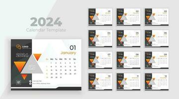 Desk calendar template 2024. Minimalist desk calendar 2024 template, planner, Business template vector. Week start on Sunday vector