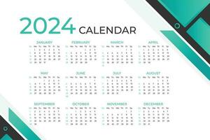 Modern 2024 new year calendar design template. Vector template. desk calendar, Week starts from Sunday