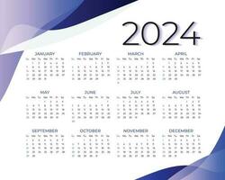 Modern style new year 2024 calendar template. Simple calendar for 2024 year. vector template. desk calendar, Week starts from Sunday