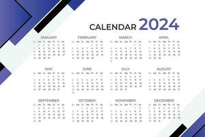 resumen 2024 calendario modelo. vector modelo. escritorio calendario, semana empieza desde domingo