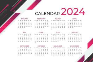 Modern 2024 new year calendar design template. Vector template. desk calendar, Week starts from Sunday