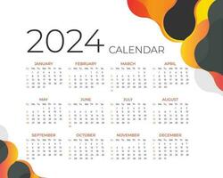 Modern 2024 new year calendar design template. Minimalist style calendar. Week starts on Sunday vector