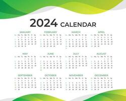 Abstract 2024 calendar with wave template. Vector template. Desk calendar, Week starts from Sunday