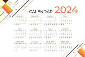 Modern 2024 new year calendar design template. Minimalist style calendar. Week starts on Sunday vector