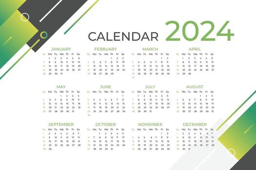 Abstract 2024 calendar template, Modern 2024 new year calendar design template. Week starts on Sunday vector