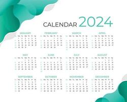 Simple calendar for 2024 year. vector template. desk calendar, Week starts from Sunday