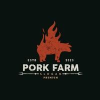 Pig Logo, Grilled Pork Pig Simple Rustic Stamp, Livestock Cattle Vector, BBQ Barbecue Emblem Badge Vintage Design Inspiration vector