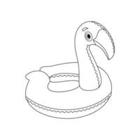 Inflatable circle in the shape of a flamingo. Beach set for summer trips. Vacation accessories for sea vacations. Line art. vector