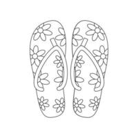 Slippers, flip-flops. Beach set for summer trips. Vacation accessories for sea vacations. Line art. vector