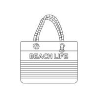 Beach bag in a stripe. Beach set for summer trips. Vacation accessories for sea vacations. Line art. vector