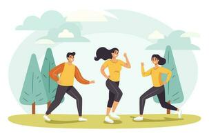 People Exercise Outdoor In The Park, Healthy Lifestyle, Flat Design Cartoon Vector. vector