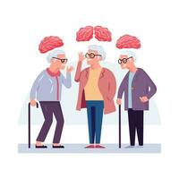 Elderly women have brain problems, Alzheimer's disease, Mental health, Flat style cartoon vector. vector