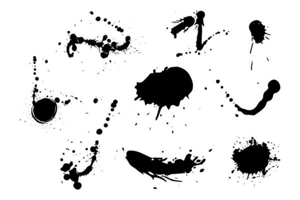 Ink Splash stain shape, brush abstract spatter isolated creative set. Frame, design element, print. Vector illustration