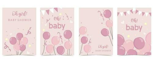 bebé ducha invitación tarjeta para niña con globo, nube, cielo, rosado vector