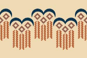 Ethnic Ikat fabric pattern geometric style.African Ikat embroidery Ethnic oriental pattern brown cream background. Abstract,vector,illustration.Texture,clothing,frame,decoration,carpet,motif. vector