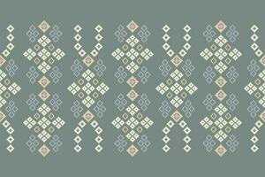 Ethnic geometric fabric pattern Cross Stitch.Ikat embroidery Ethnic oriental Pixel pattern green gray background. Abstract,vector,illustration. Texture,clothing,frame,decoration,motifs,silk wallpaper. vector