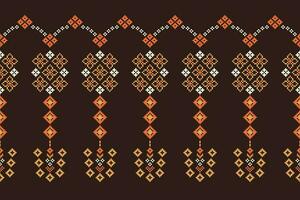 Ethnic Ikat fabric pattern geometric style.African Ikat embroidery Ethnic oriental pattern brown background. Abstract,vector,illustration.Texture,clothing,frame,decoration,carpet,motif. vector