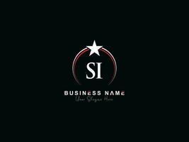 Minimalist Circle Si Logo Icon, Monogram Luxury SI Royal Star Logo Template vector