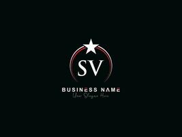 Minimalist Circle Sv Logo Icon, Monogram Luxury SV Royal Star Logo Template vector