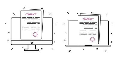 Tax online form on devices. Laptop and desktop with documents vector