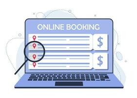 Online booking. The concept of buying tickets on the website using a laptop vector